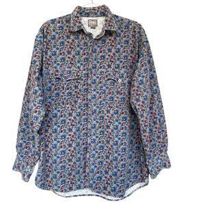 Reactor Womens Corduroy Button Up Shirt Large Cotton Gray Floral Long Sleeve